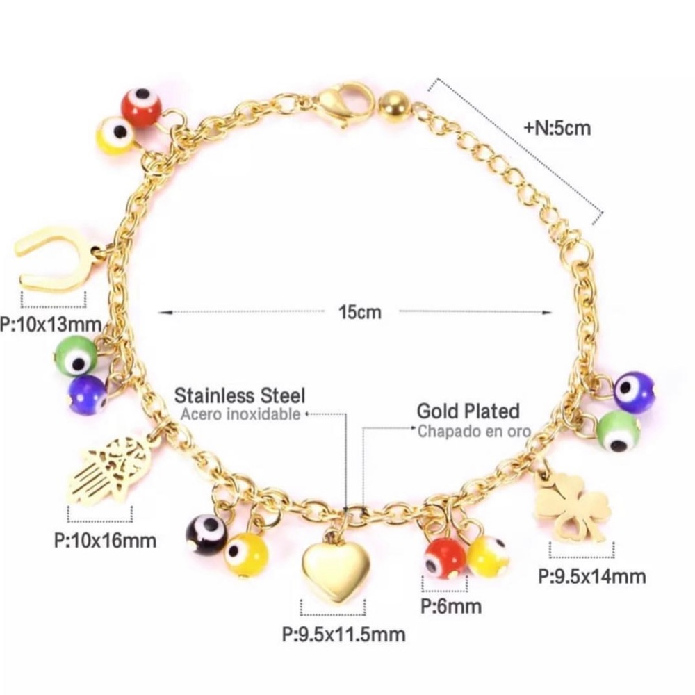 Blue Evil Eye CZ Bracelet  Gold Color Stainless Steel Drop Water Double Layer